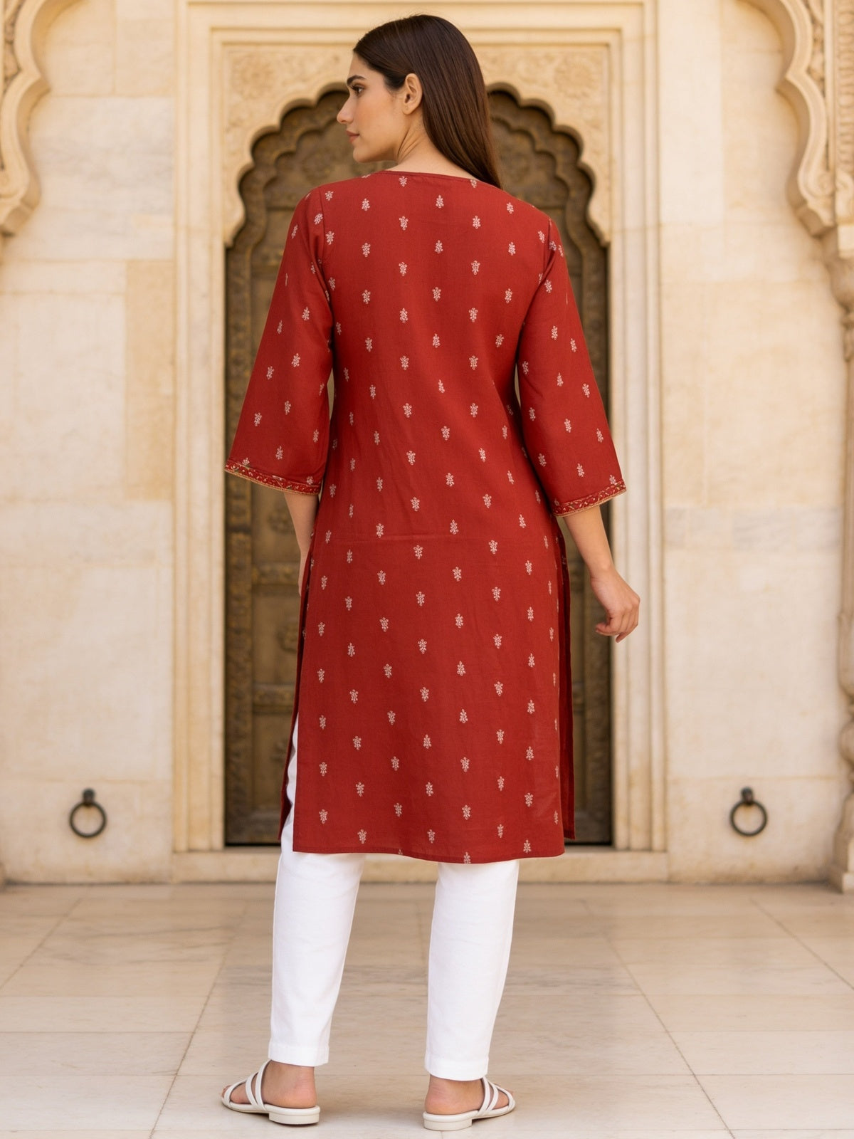 Rayon Embroidered Straight Knee Length Kurta