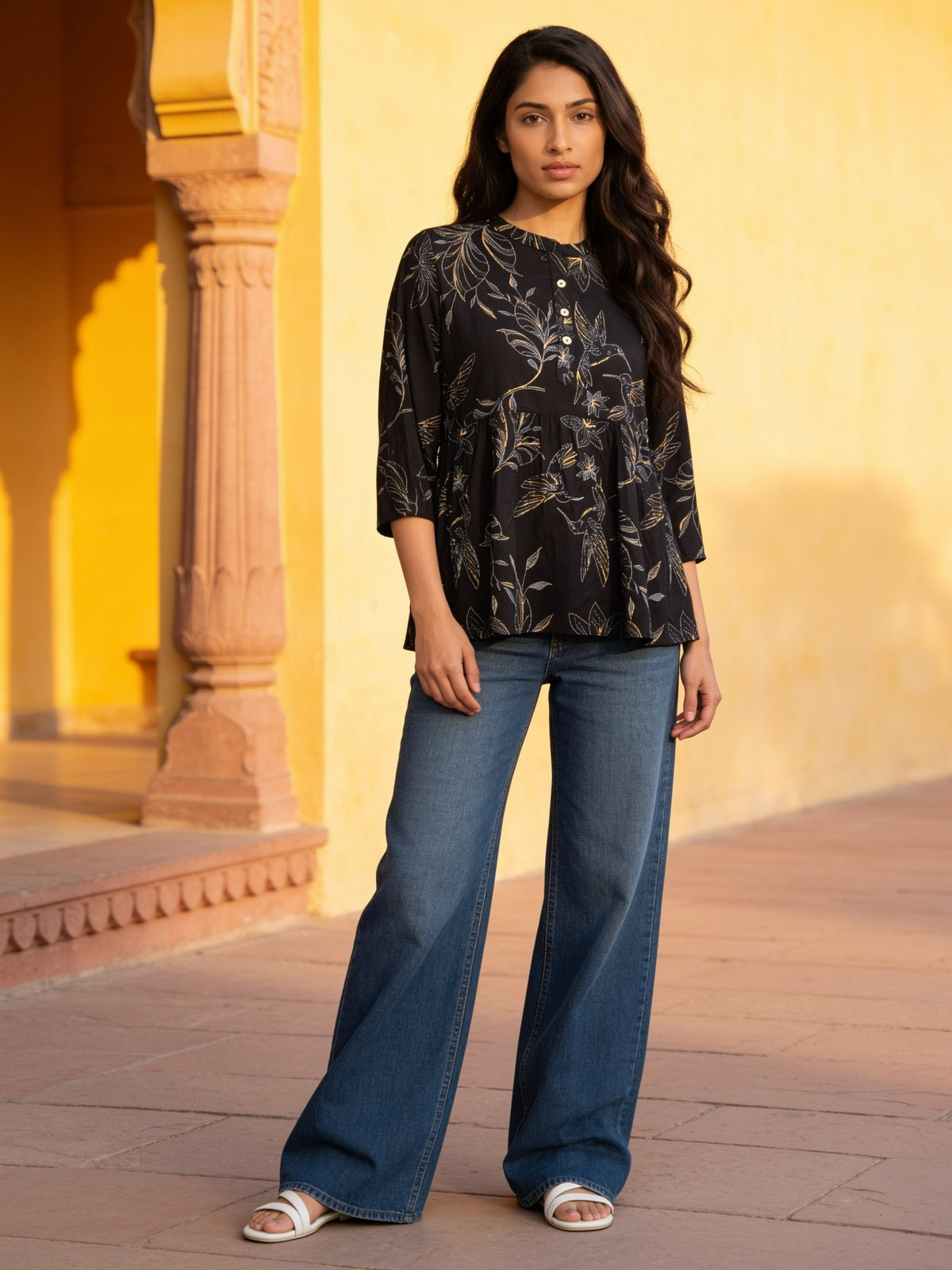 Rayon Printed Straight Short Length Short Kurta