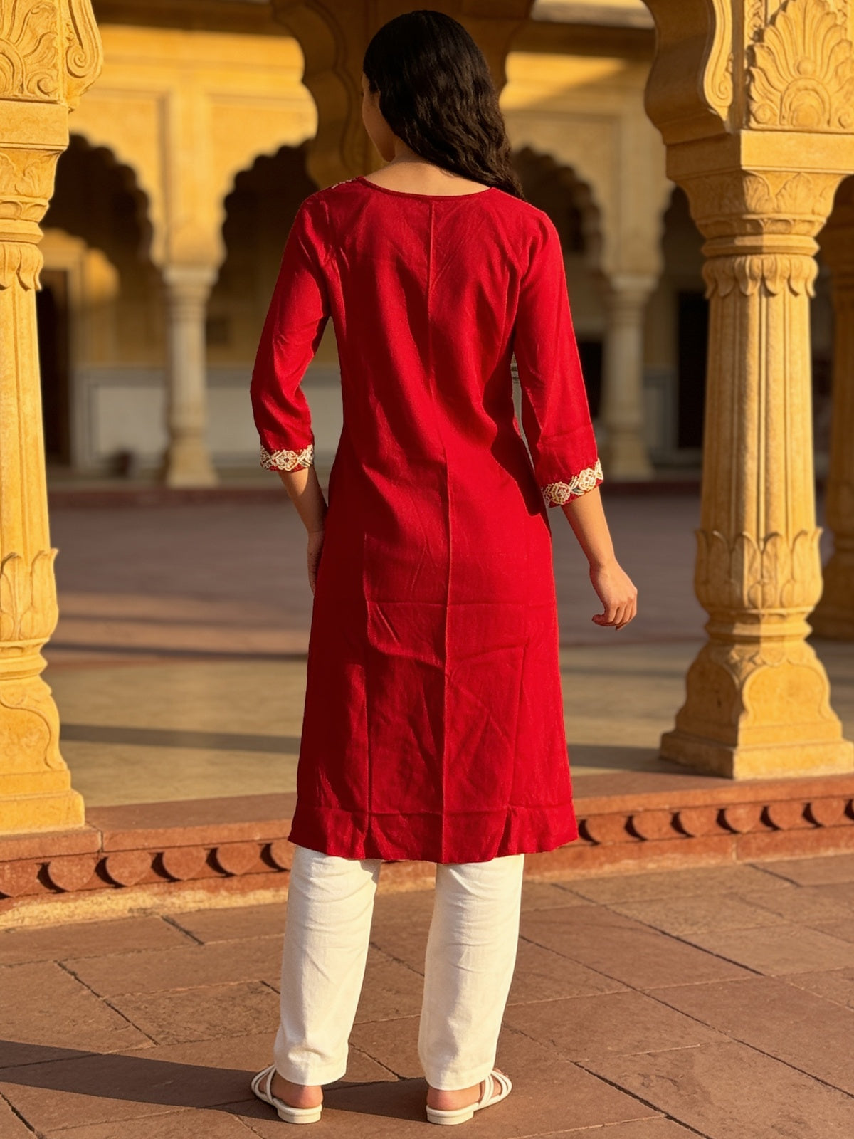 Rayon Embroidered Straight Calf Length Kurta