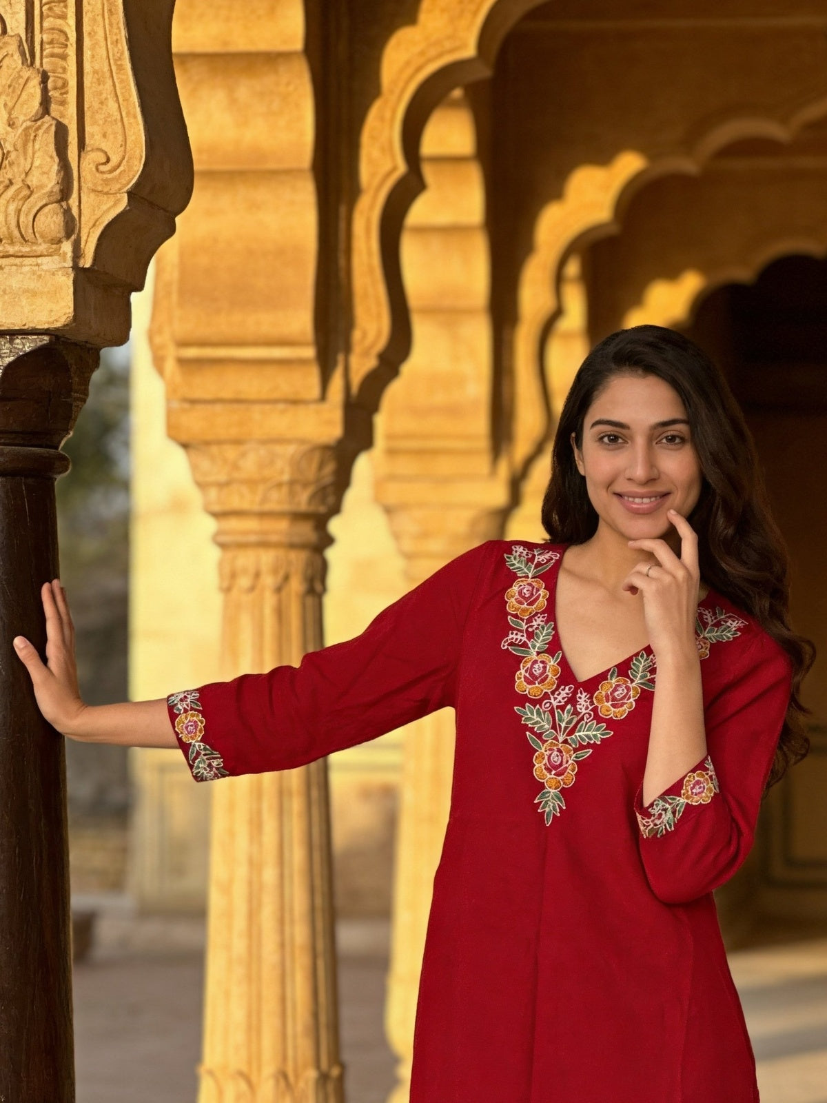 Rayon Embroidered Straight Calf Length Kurta
