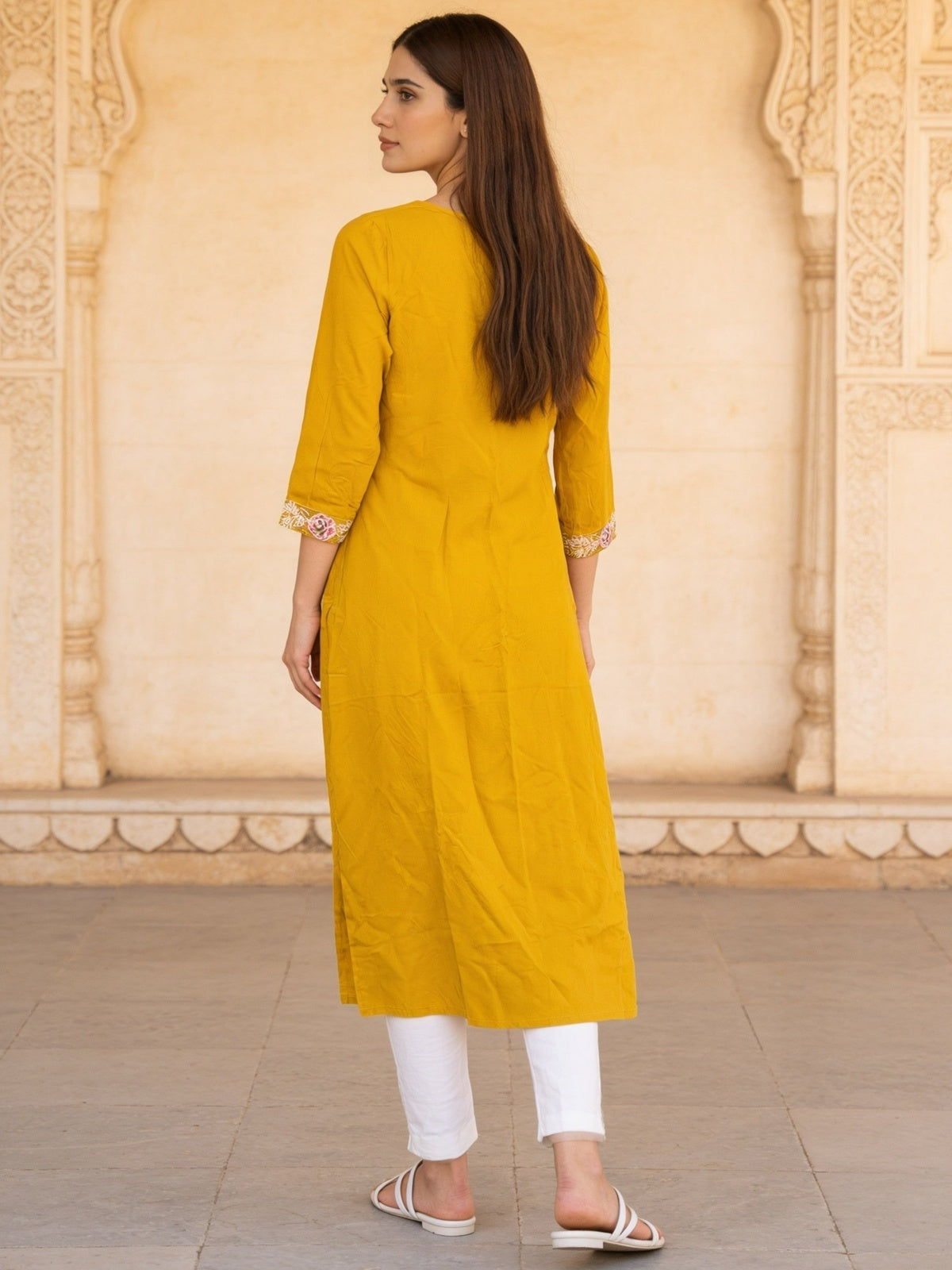 Rayon Embroidered Straight Calf Length Kurta