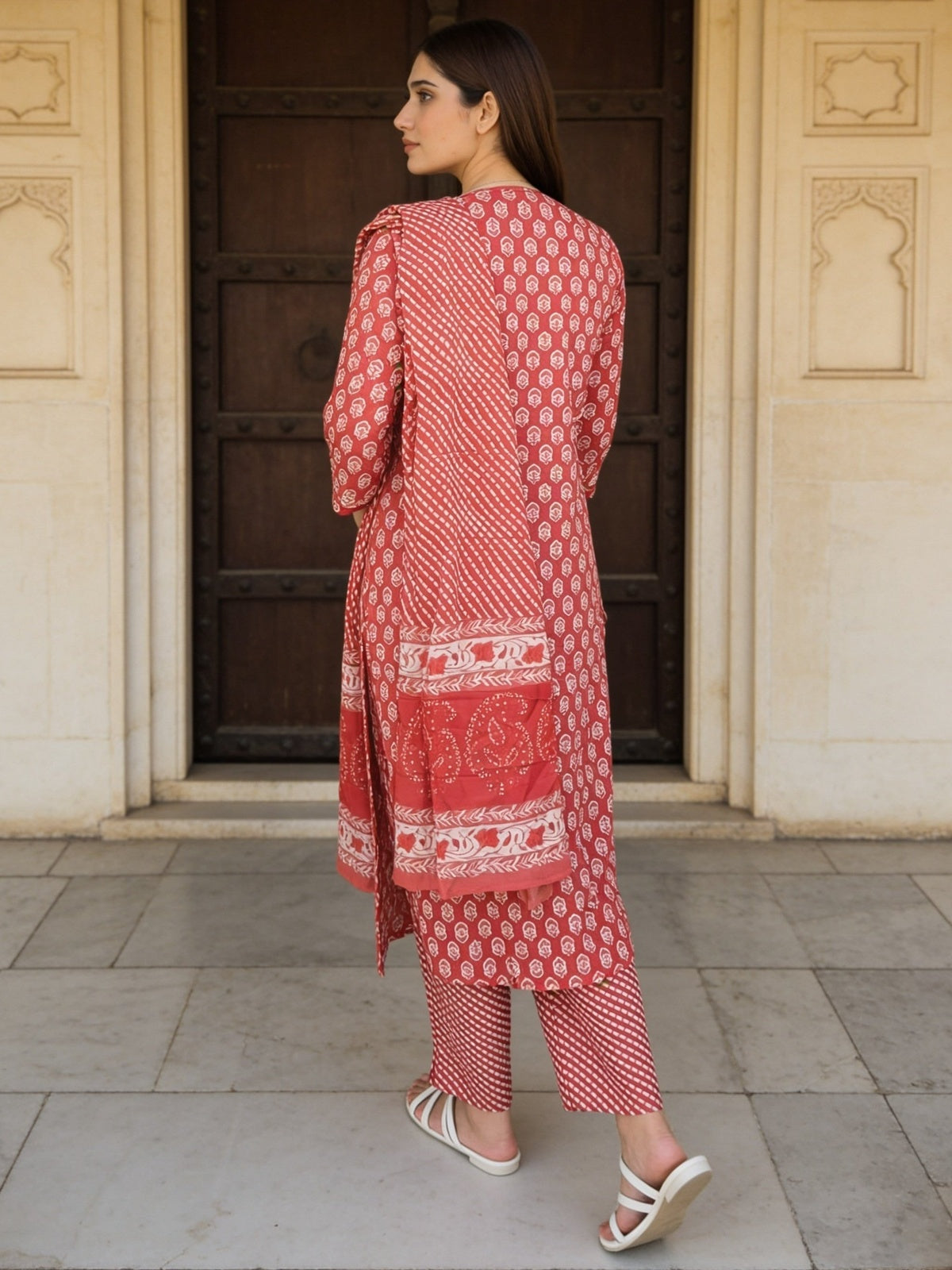 Chanderi Printed Straight Calf Length Kurta With Pant and Dupatta