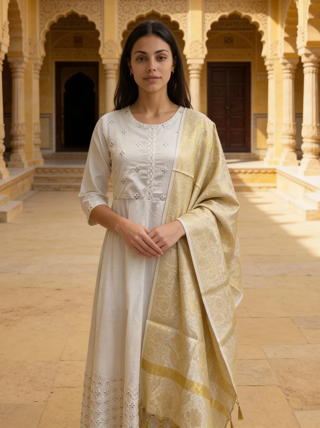 Buy Art Silk Self Design Dupatta-Off White