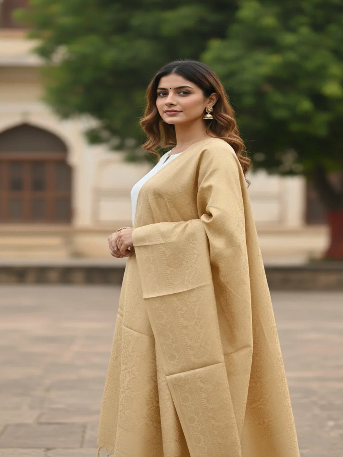 Buy Art Silk Self Design Dupatta-Gold