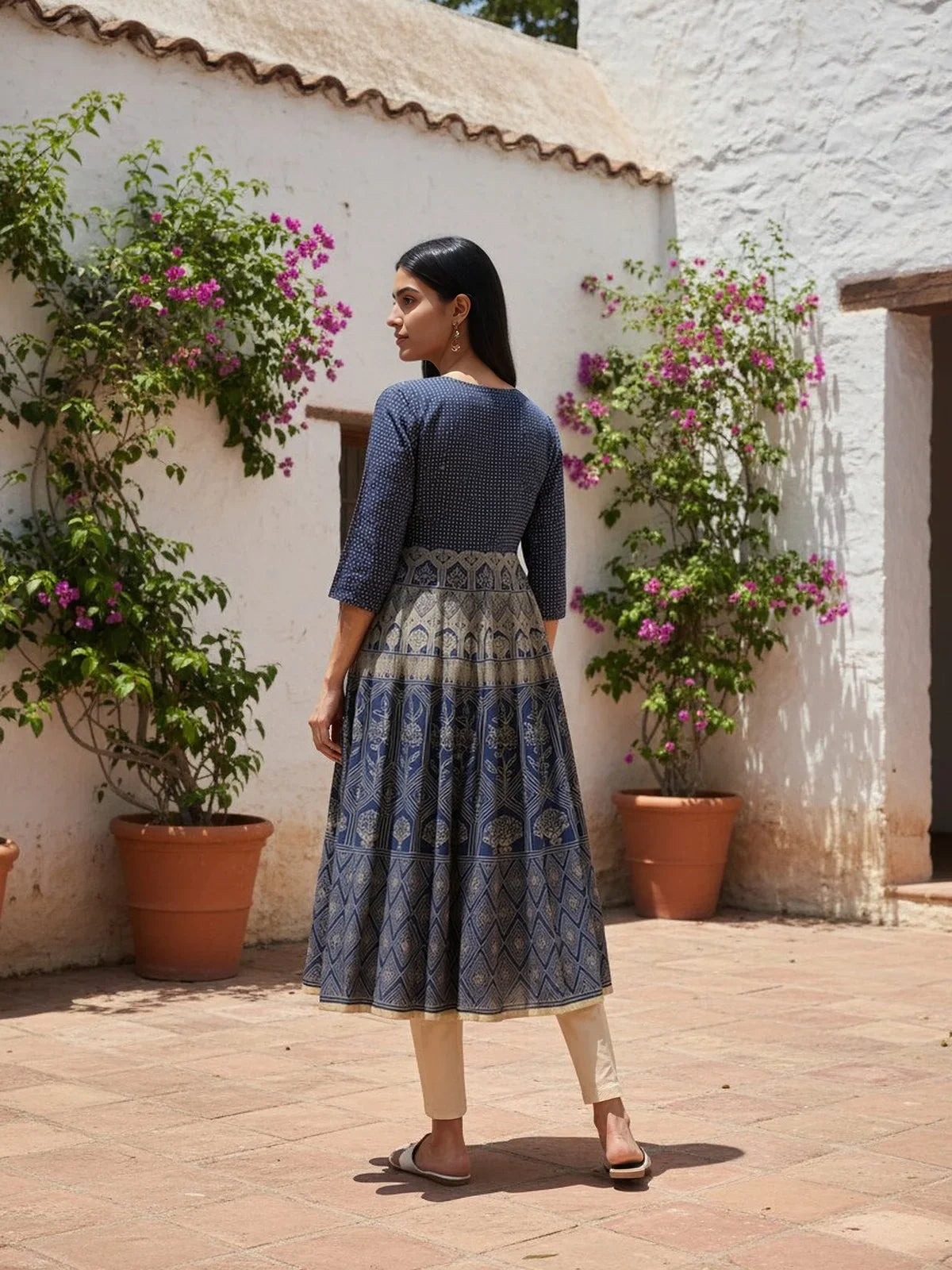 Buy Rayon Embroidered Anarkali Ankle Length Kurta-Blue