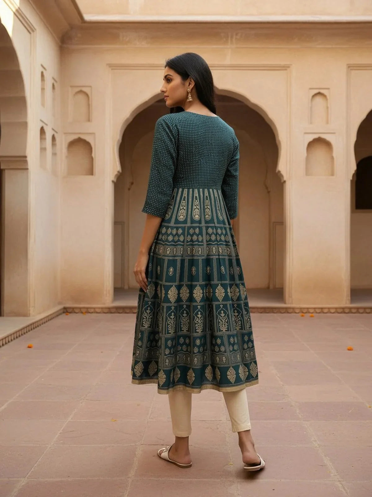 Buy Rayon Embroidered Anarkali Ankle Length Kurta-Teal