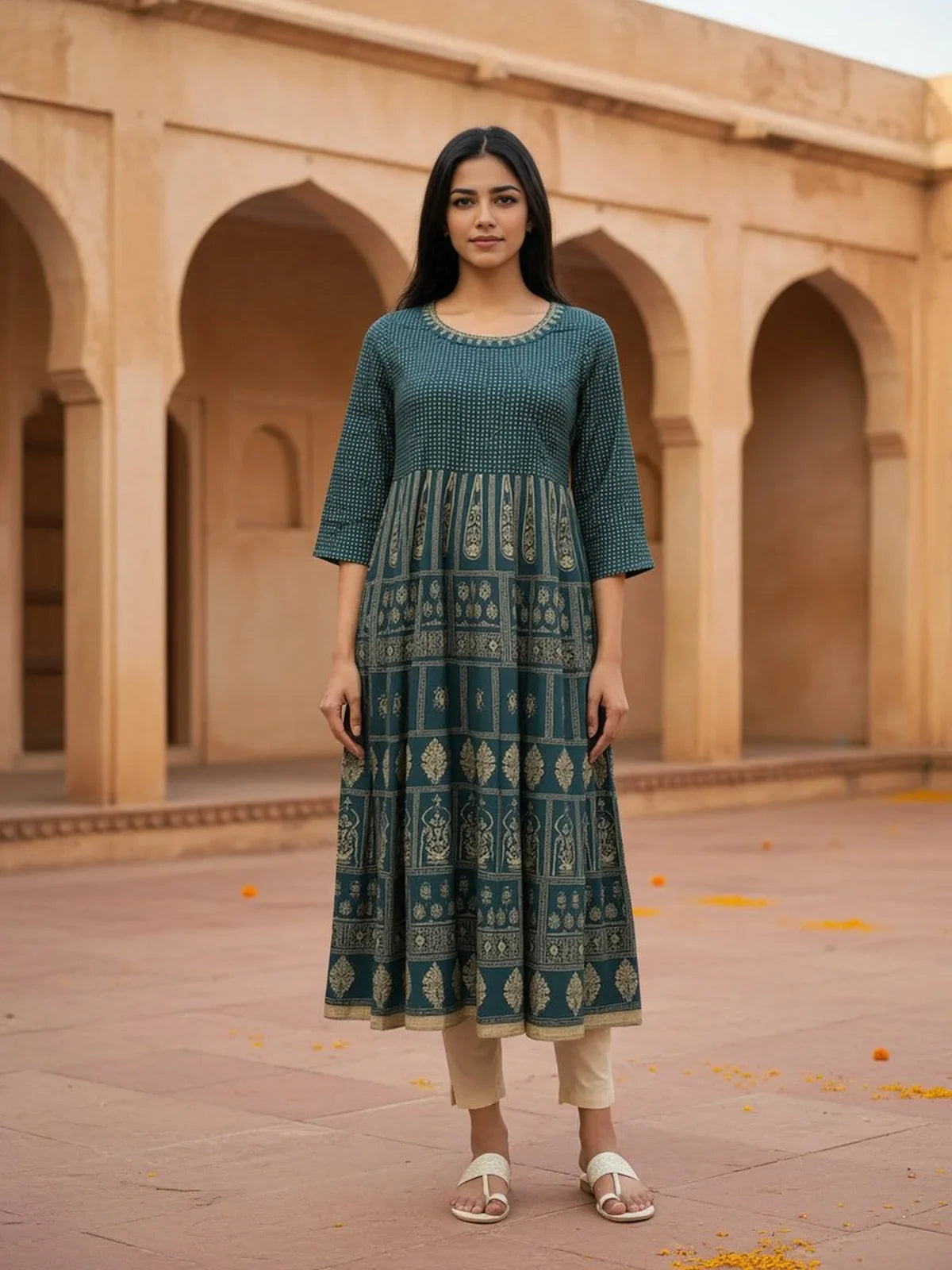 Buy Rayon Embroidered Anarkali Ankle Length Kurta-Teal