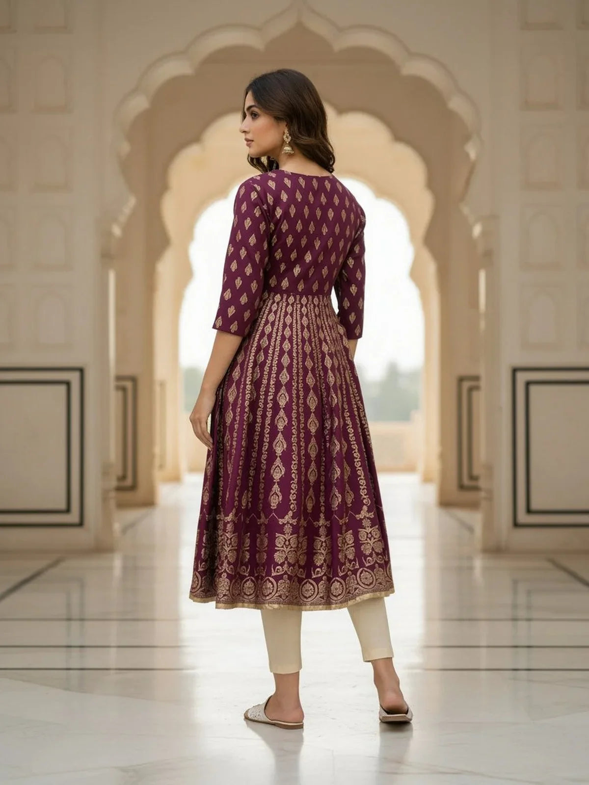 Buy Rayon Embroidered Anarkali Ankle Length Kurta-Magenta