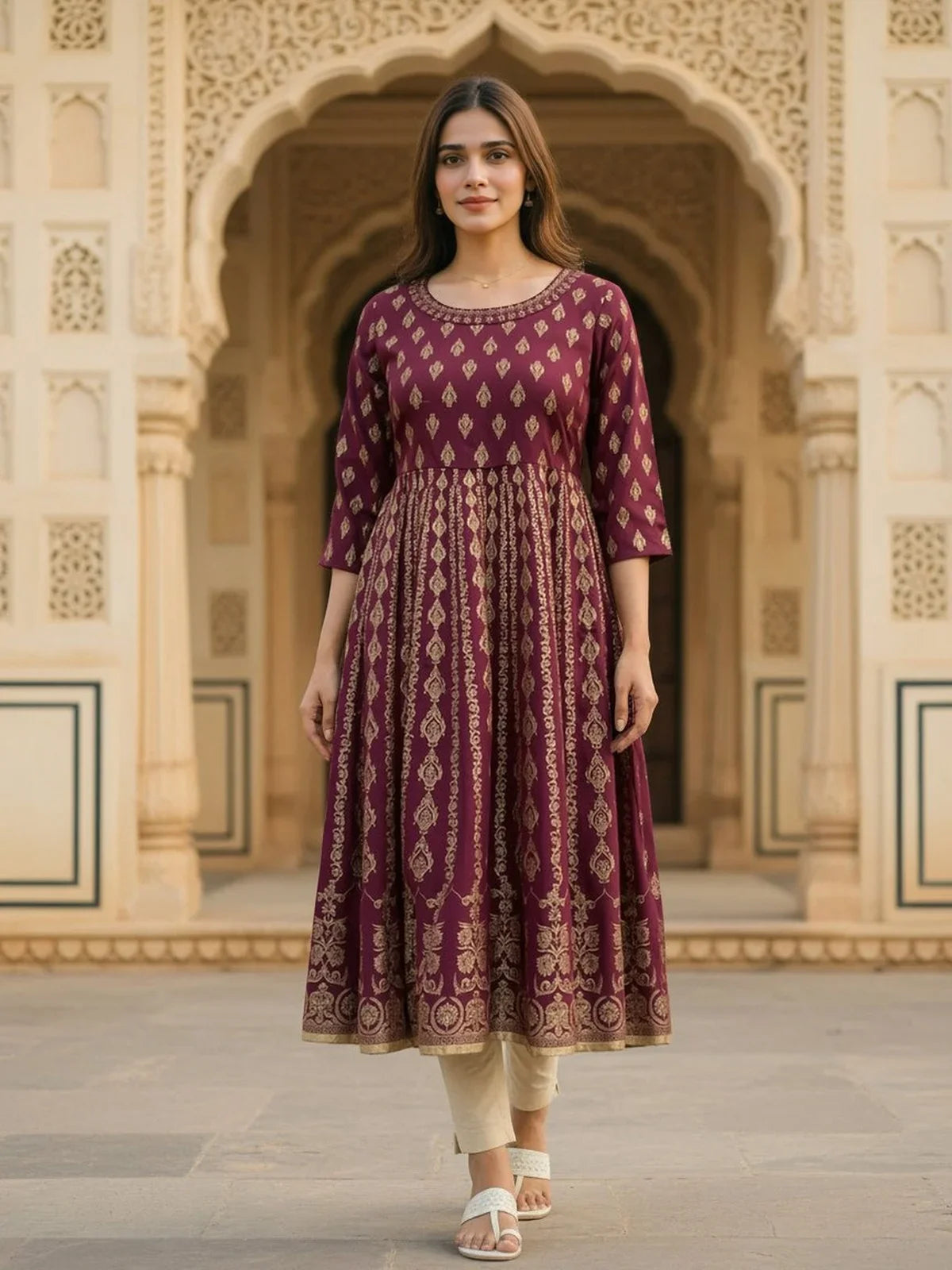 Buy Rayon Embroidered Anarkali Ankle Length Kurta-Magenta