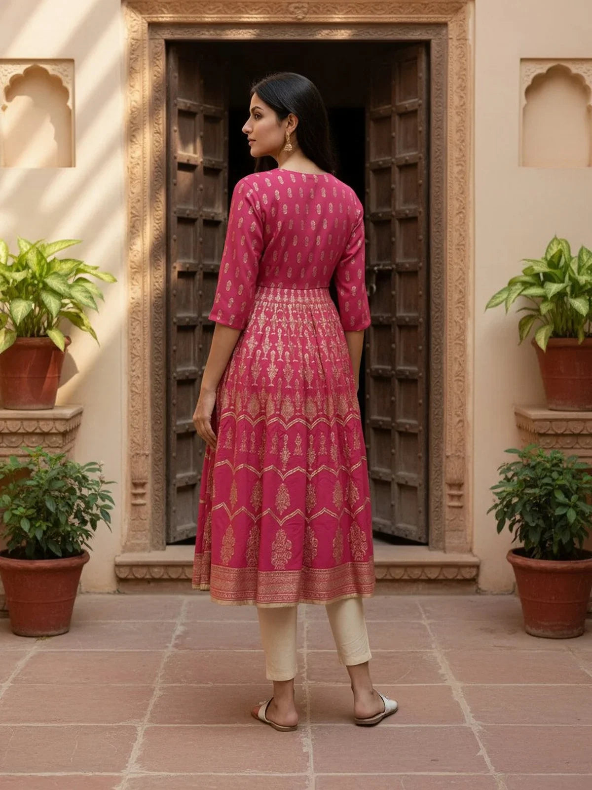 Buy Rayon Embroidered Anarkali Ankle Length Kurta-Pink