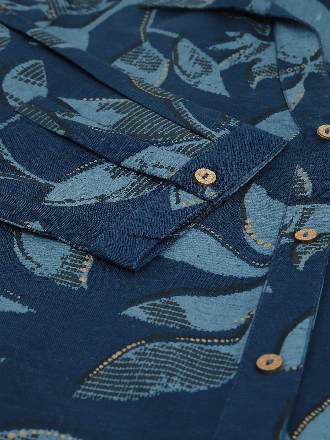 Buy రేయాన్ ప్రింటెడ్ షర్ట్ స్టైల్ కాఫ్ లెంగ్త్ ఎత్నిక్ డ్రెస్-నేవీ