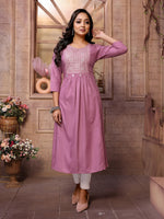 Rayon Embroidered Calf Length A-Line Kurta