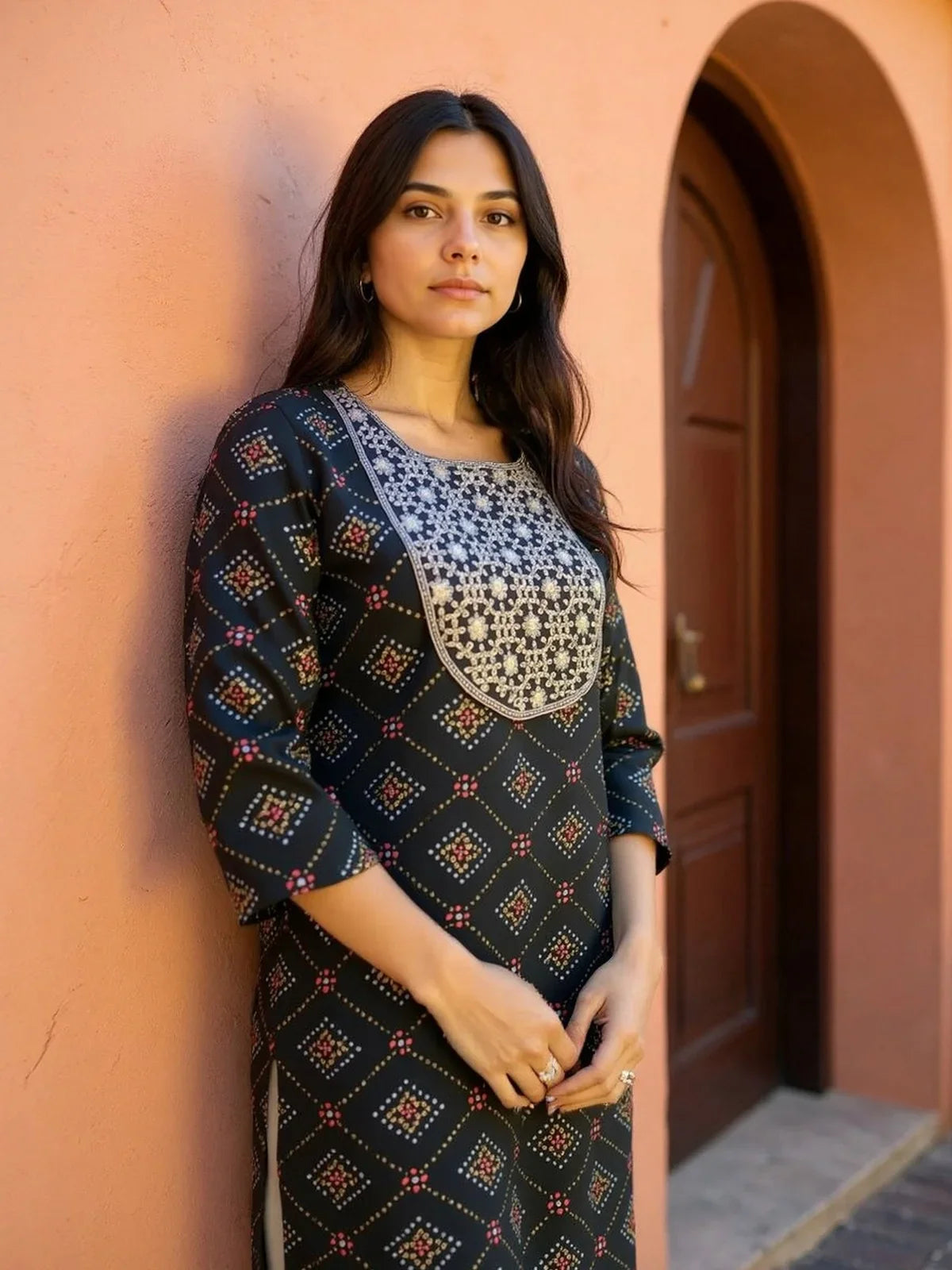 Buy Rayon Embroidered Straight Calf Length Kurta-Black