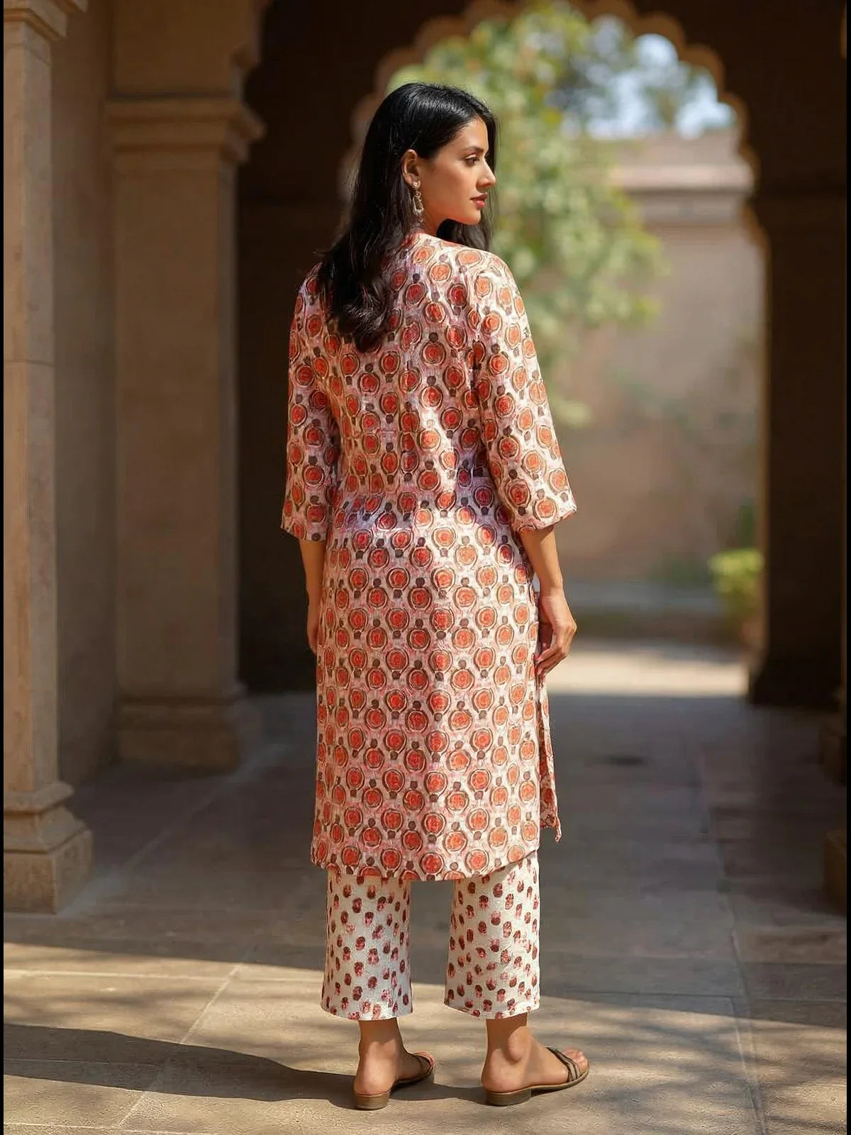 Buy Rayon Embroidered Straight Calf Length Kurta with Pant-Orange