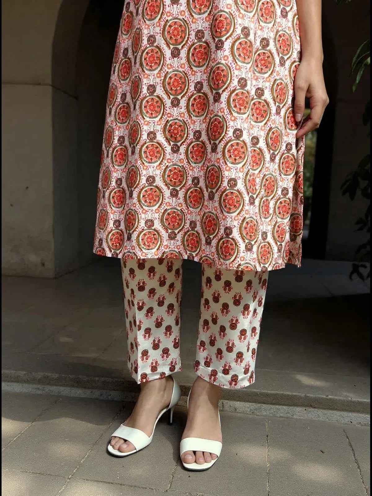 Buy Rayon Embroidered Straight Calf Length Kurta with Pant-Orange