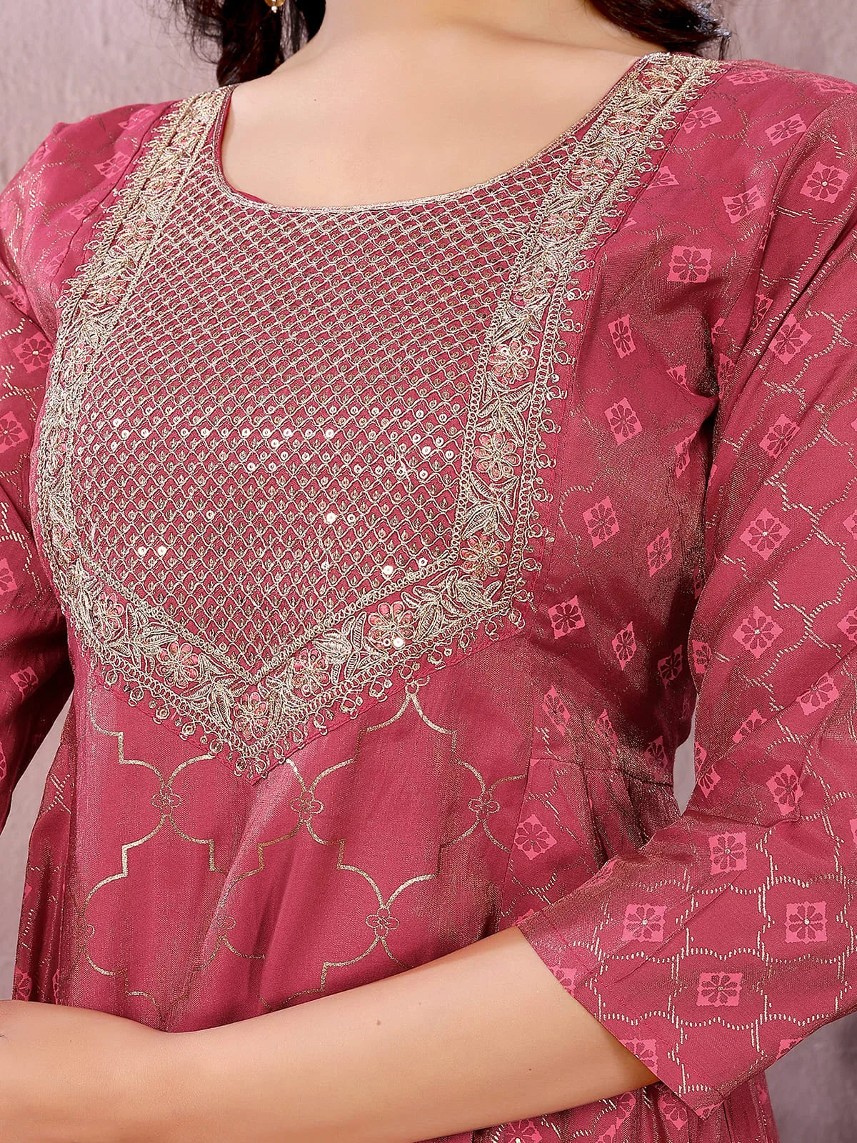 Buy Viscose Poly Printed Anarkali Calf Length Kurta-Red