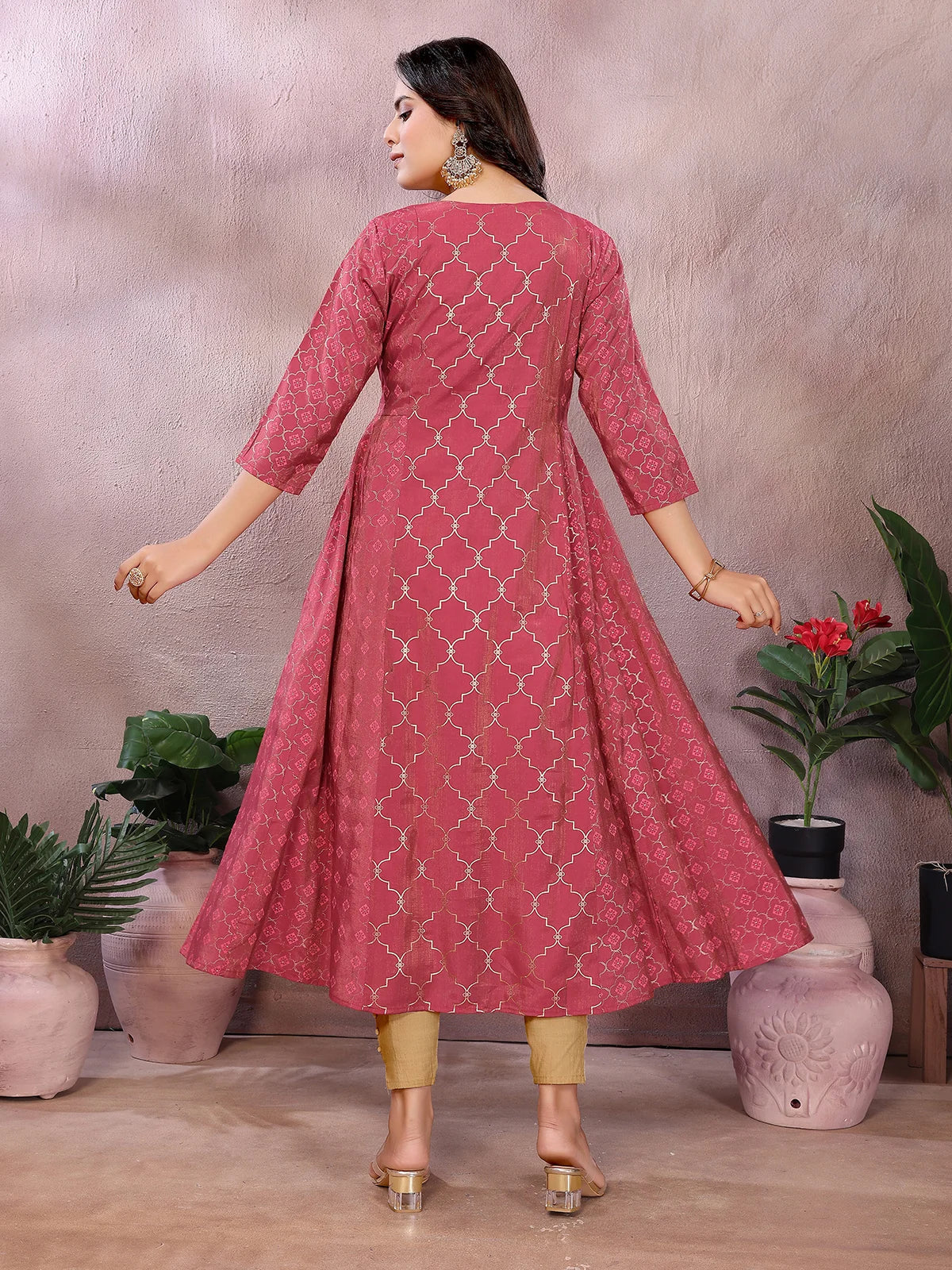 Buy Viscose Poly Printed Anarkali Calf Length Kurta-Red