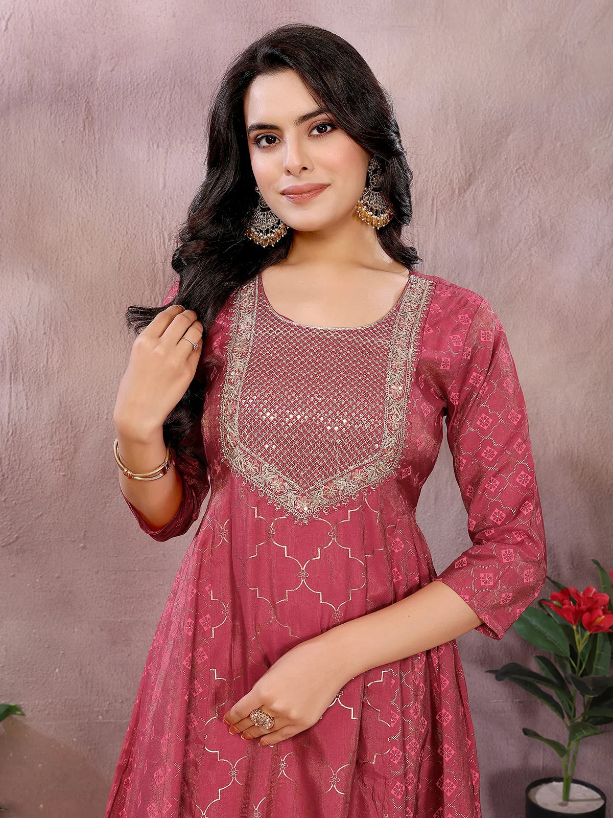 Buy Viscose Poly Printed Anarkali Calf Length Kurta-Red