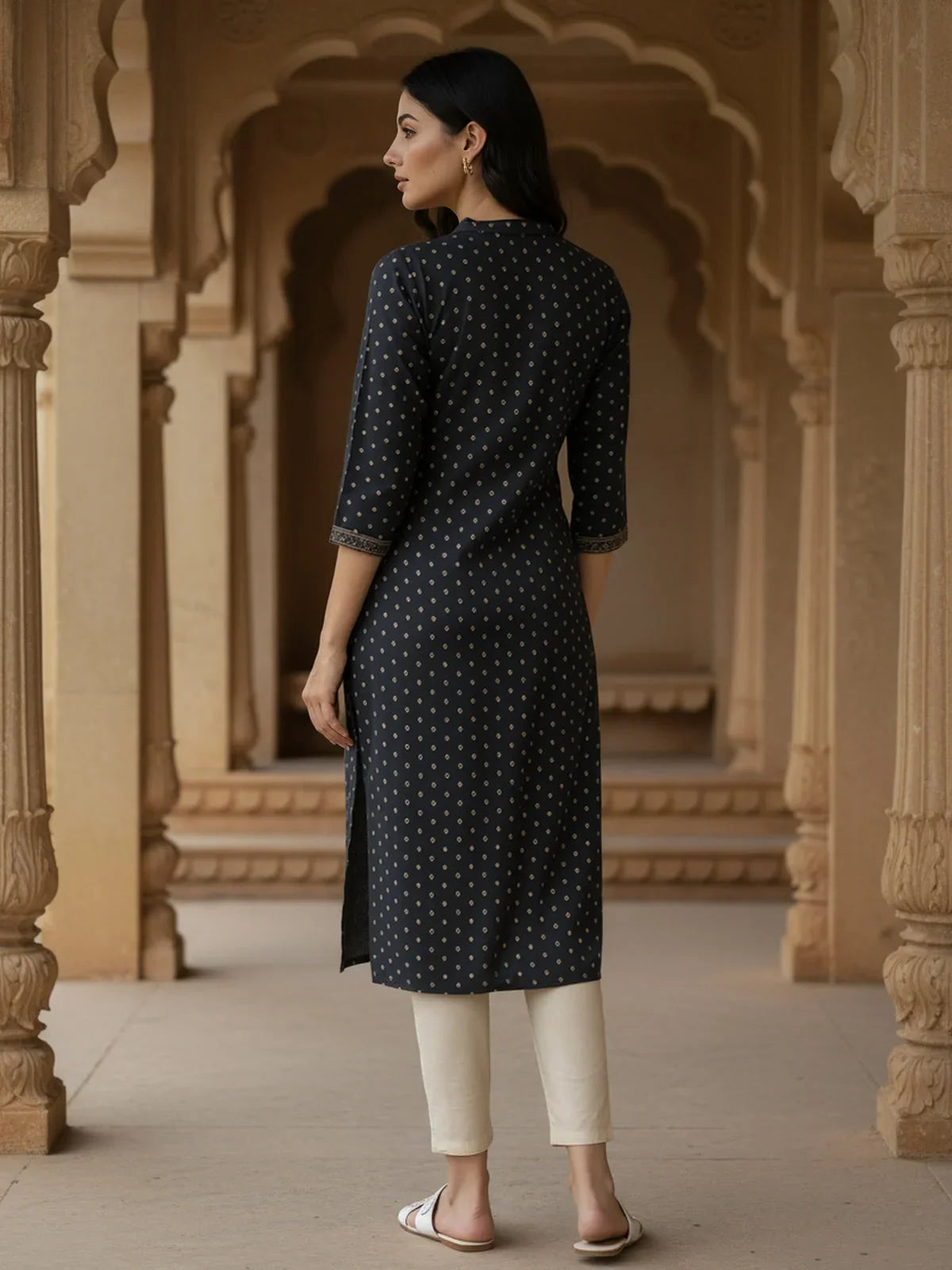 Buy Viscose Rayon Printed Straight Calf Length Kurta-Blue