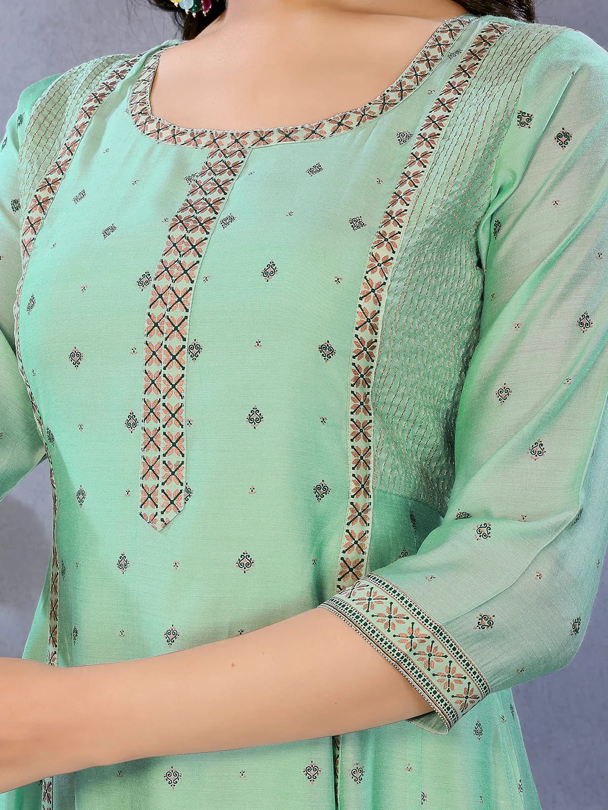 Buy Viscose Poly Printed Flared Calf Length Kurta-Green