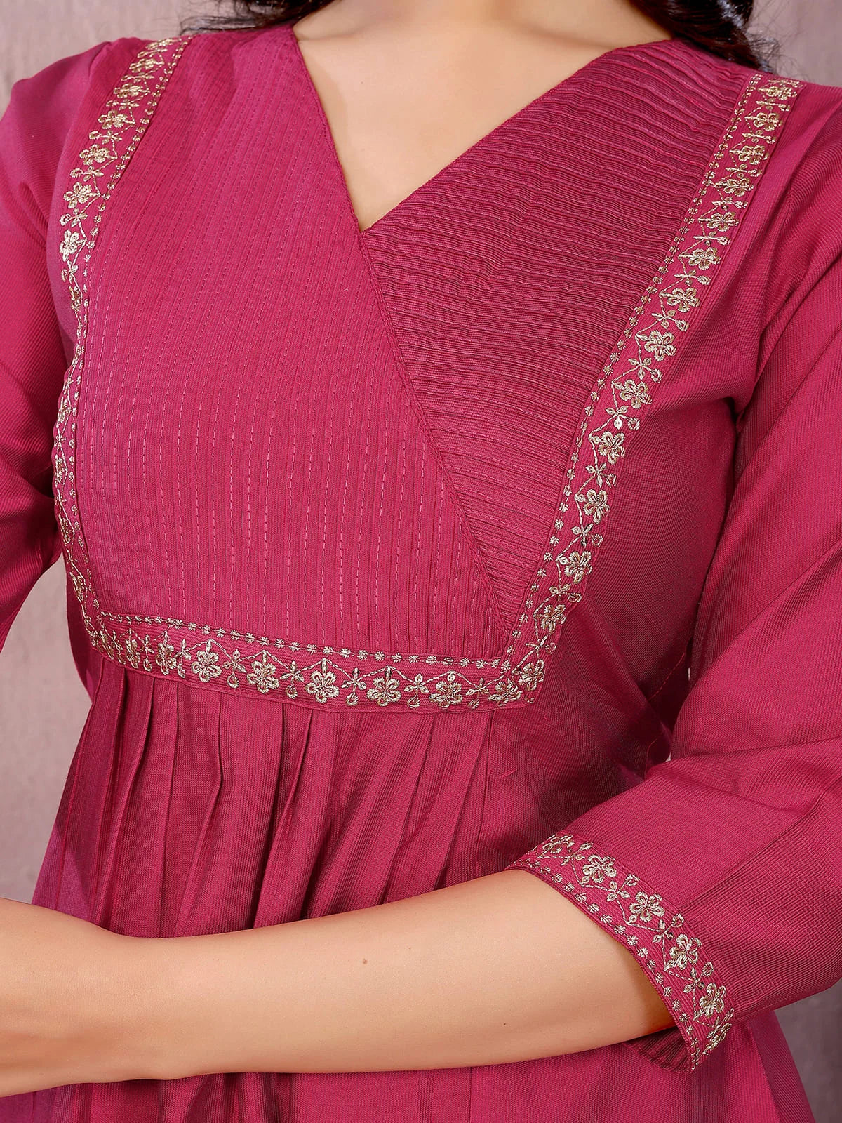 Buy Viscose Poly Embroidered Flared Calf Length Kurta-Red