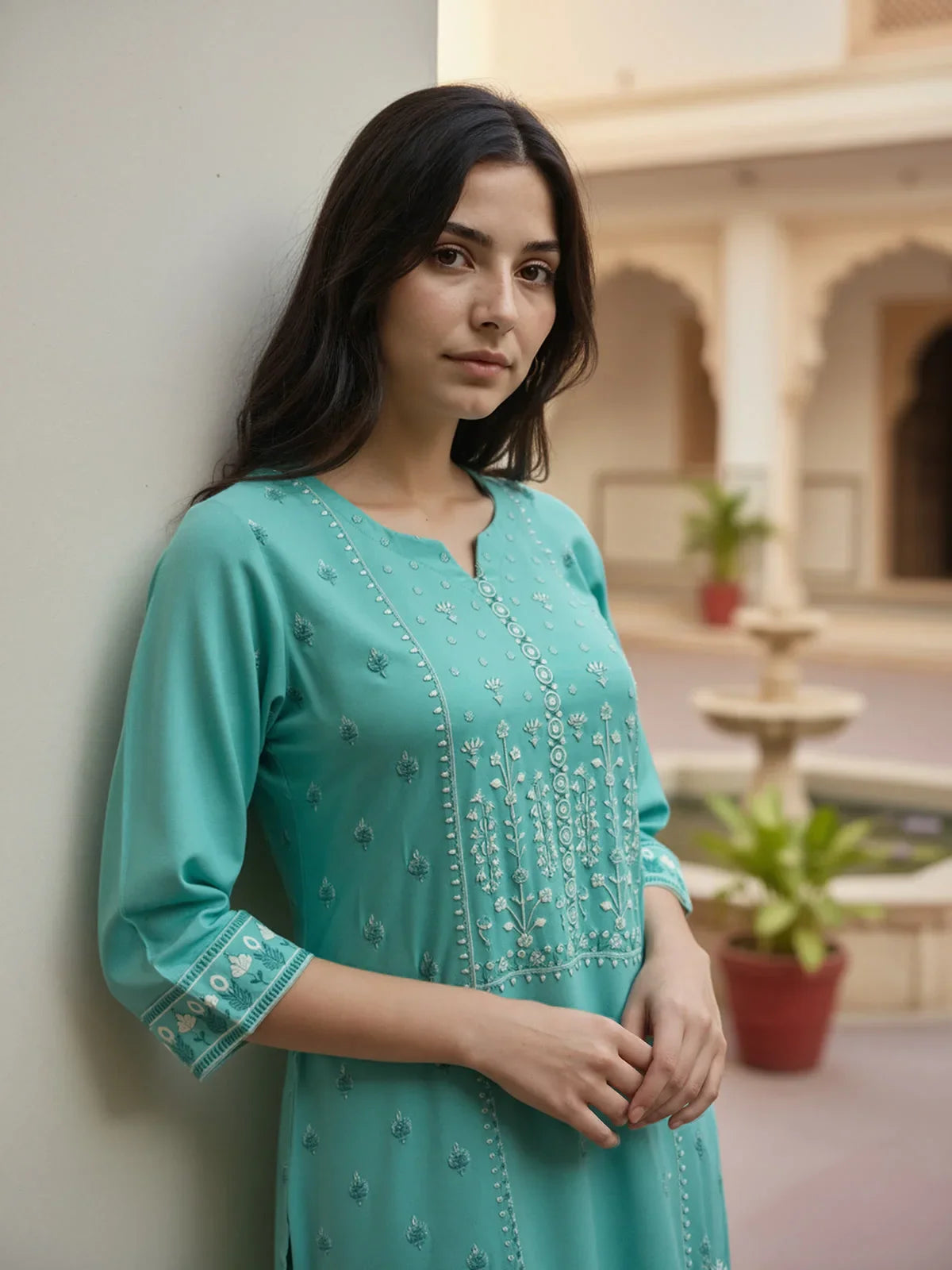 Buy Viscose Rayon Printed Straight Calf Length Kurta-Green