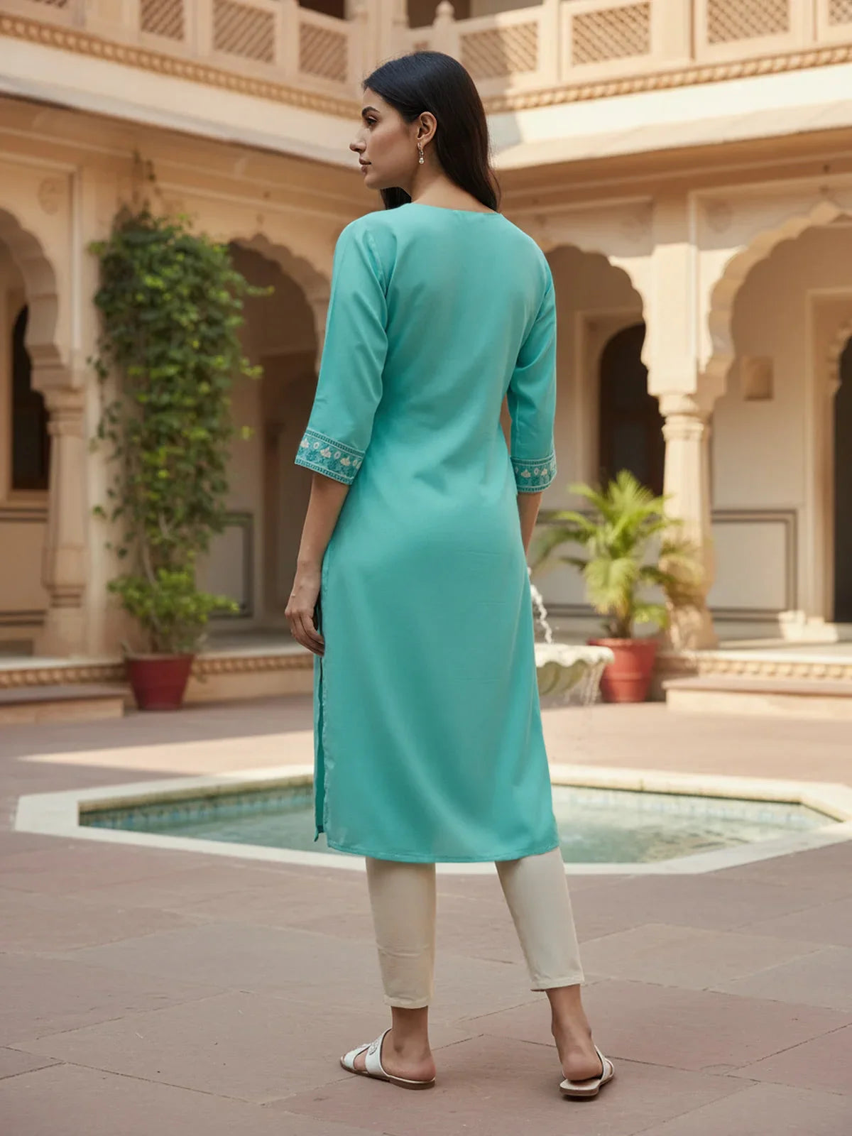 Buy Viscose Rayon Printed Straight Calf Length Kurta-Green