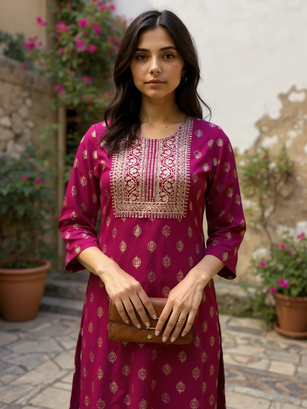 Buy Viscose Rayon Embroidered Straight Calf Length Kurta-Maroon