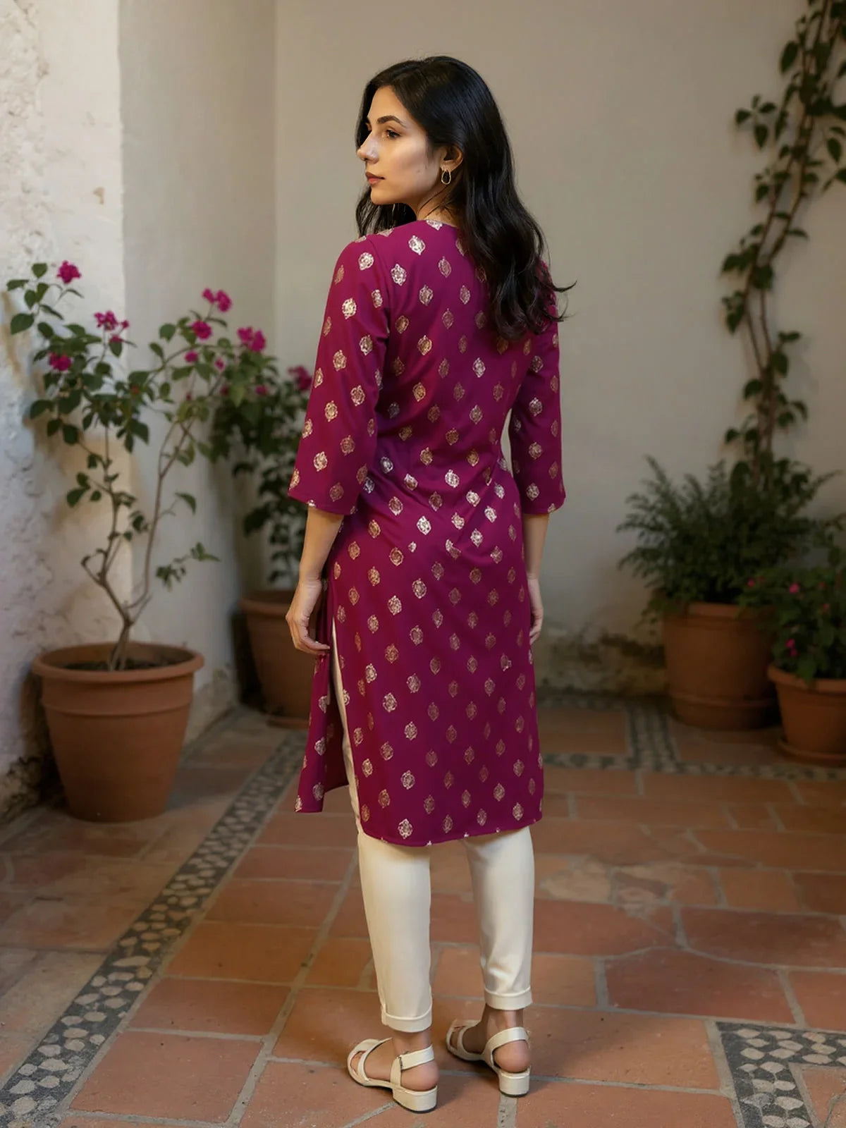 Buy Viscose Rayon Embroidered Straight Calf Length Kurta-Maroon