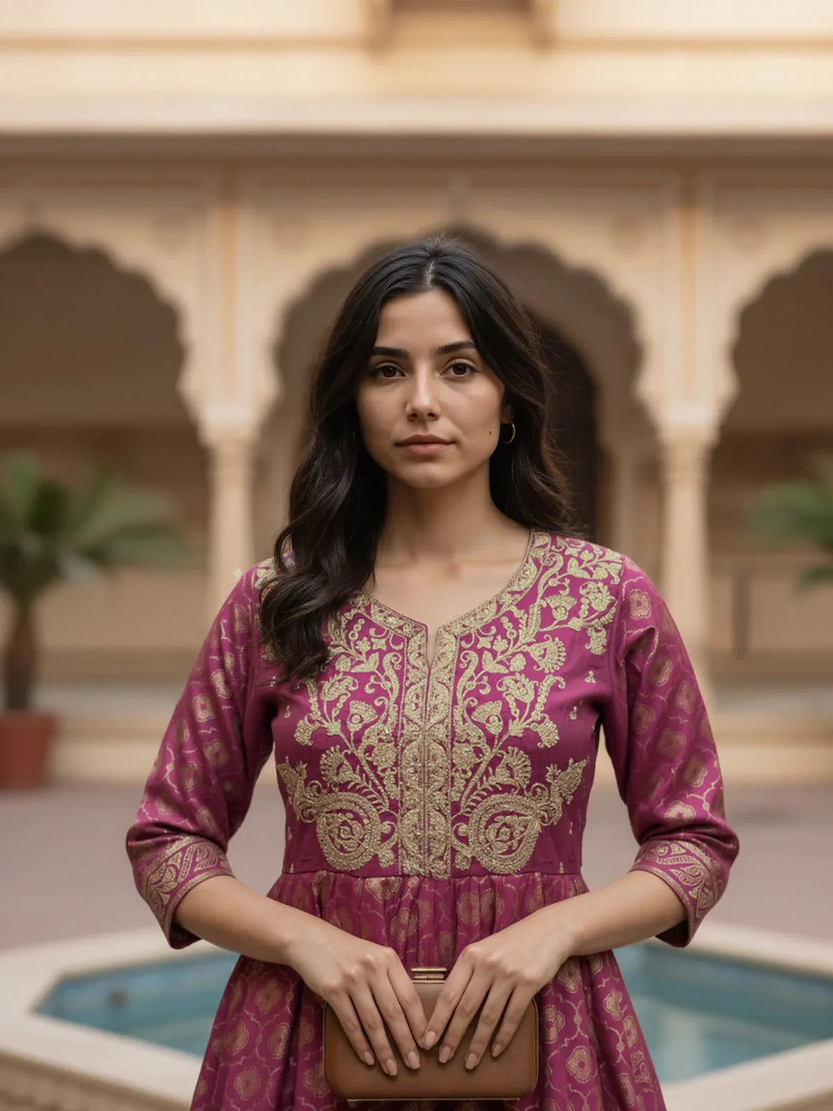 Buy Poly Viscose Embroidered Anarkali Calf Length Kurta-Purple