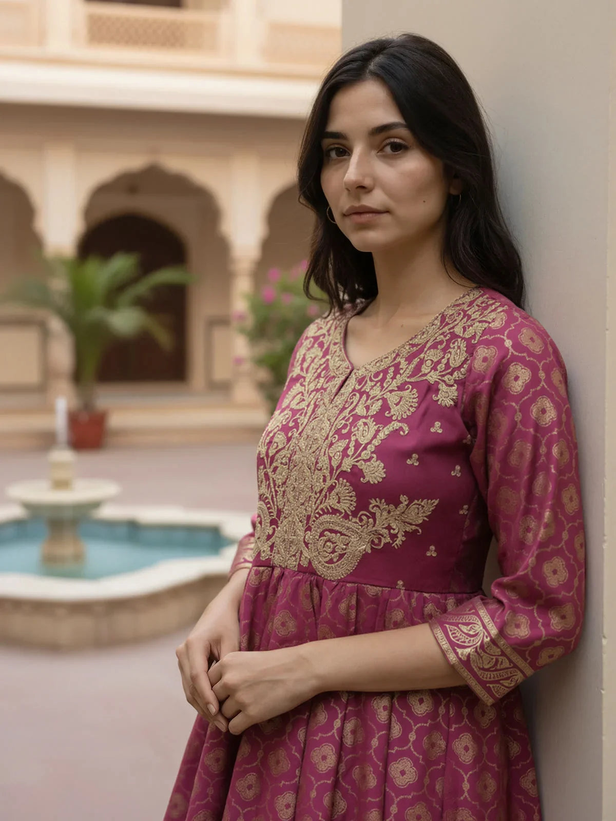 Buy Poly Viscose Embroidered Anarkali Calf Length Kurta-Purple