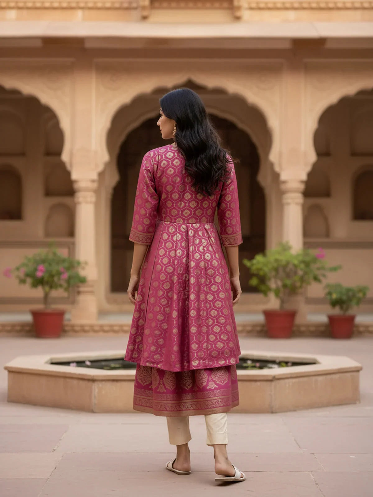 Buy Poly Viscose Embroidered Anarkali Calf Length Kurta-Purple