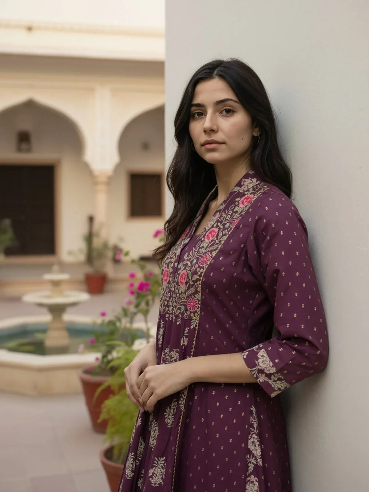 Buy Poly Viscose Embroidered Anarkali Calf Length Kurta-Wine