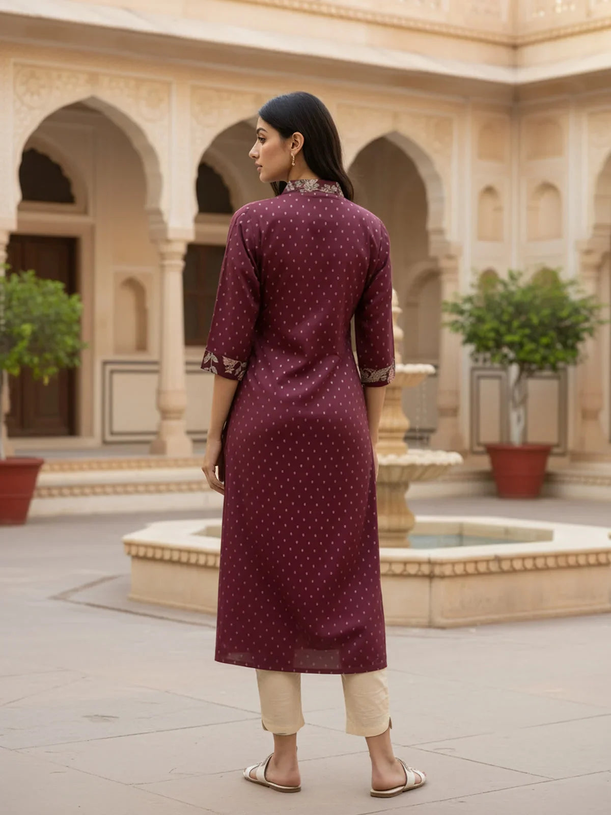 Buy Poly Viscose Embroidered Anarkali Calf Length Kurta-Wine