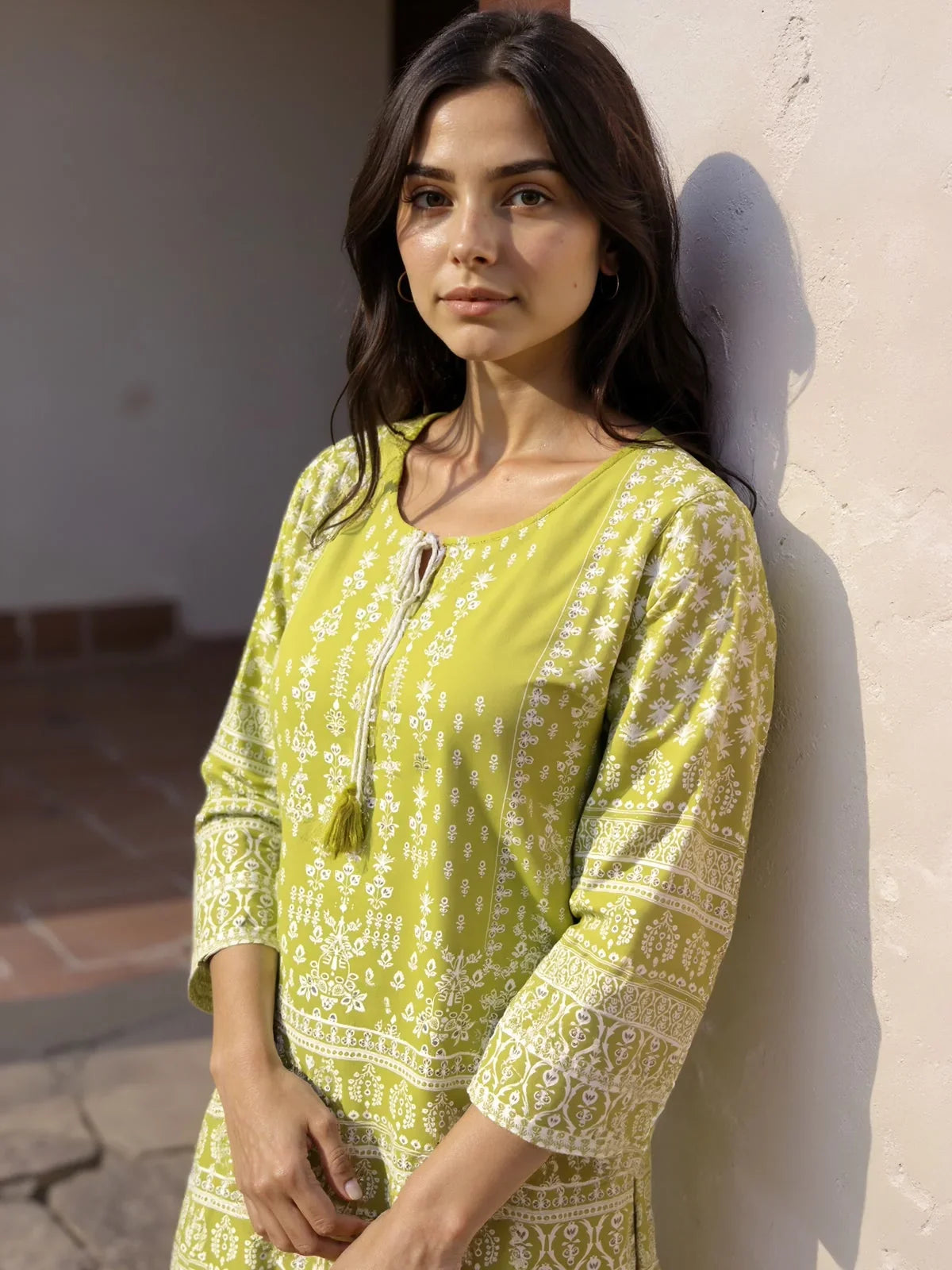 Buy Rayon Printed Straight Short Length Short Kurta-Green