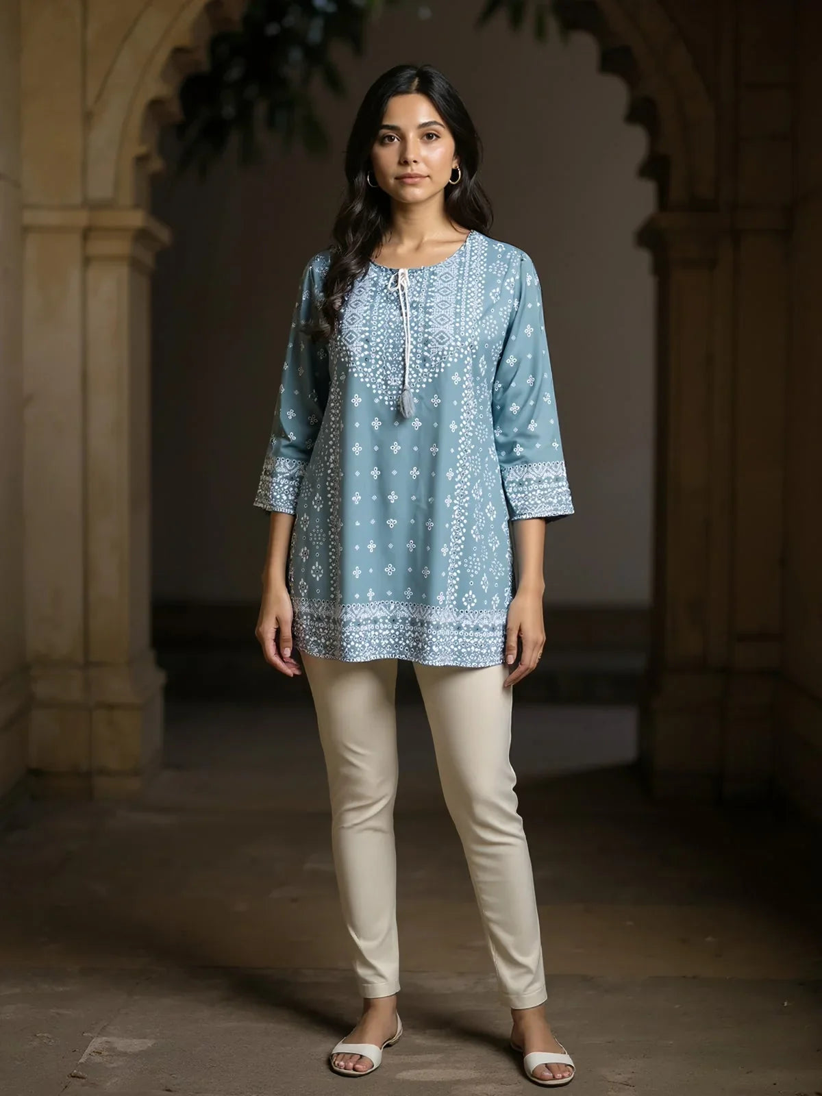 Buy Rayon Printed Straight Short Length Short Kurta-Grey