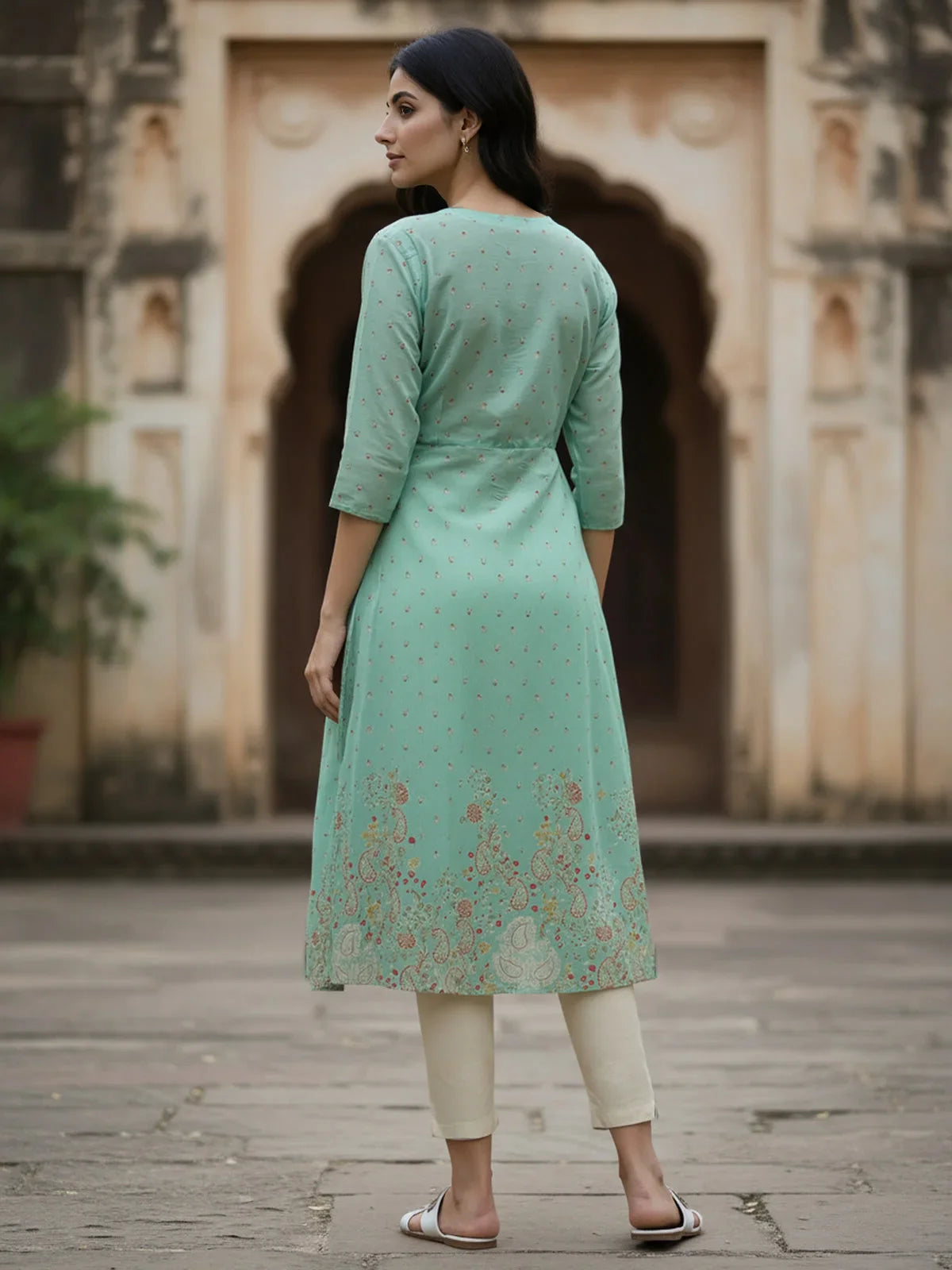 Buy Chanderi Embroidered Layered Calf Length Kurta with Jacket-Light Blue