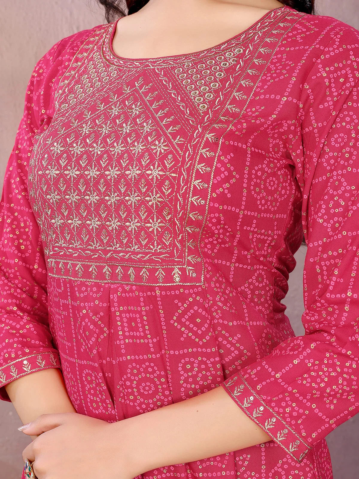 Buy Rayon Printed Flared Calf Length Kurta-Pink