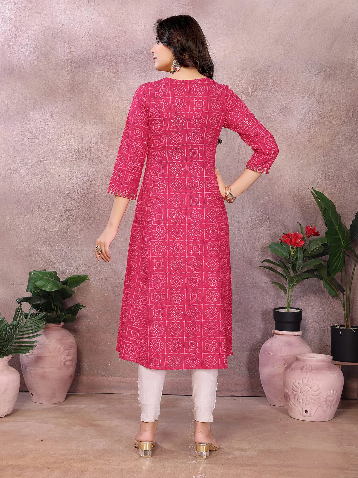 Buy Rayon Printed Flared Calf Length Kurta-Pink
