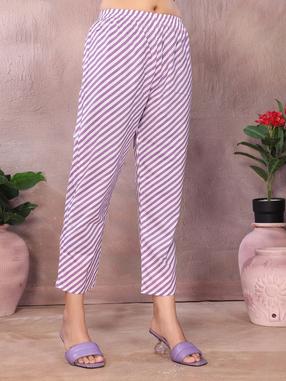 Buy Cotton Printed Straight Knee Length Kurta with Pant-Purple