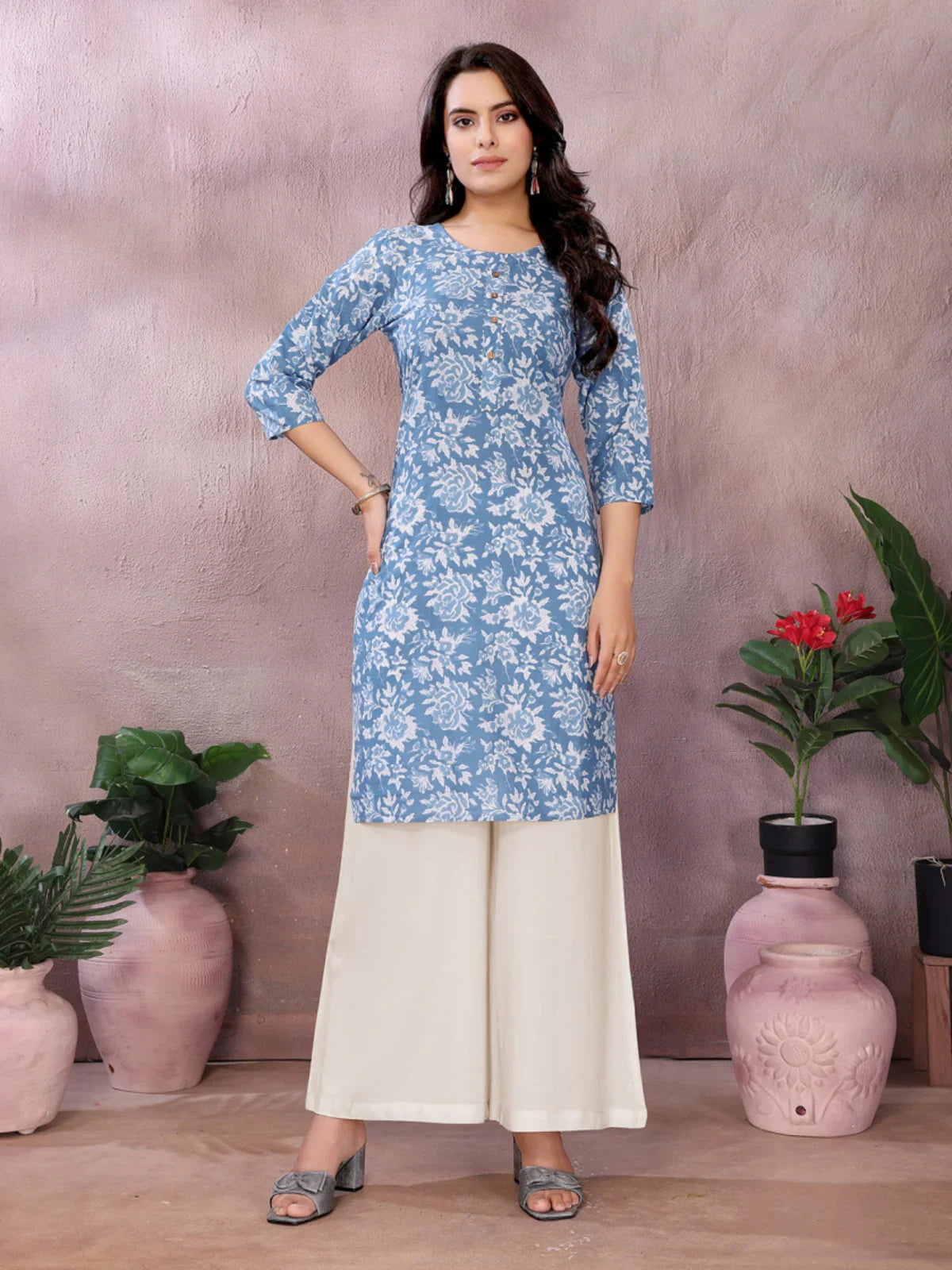 Buy Cotton Printed Straight Knee Length Kurta-Blue
