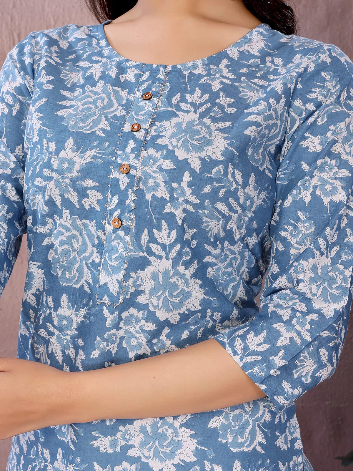 Buy Cotton Printed Straight Knee Length Kurta-Blue