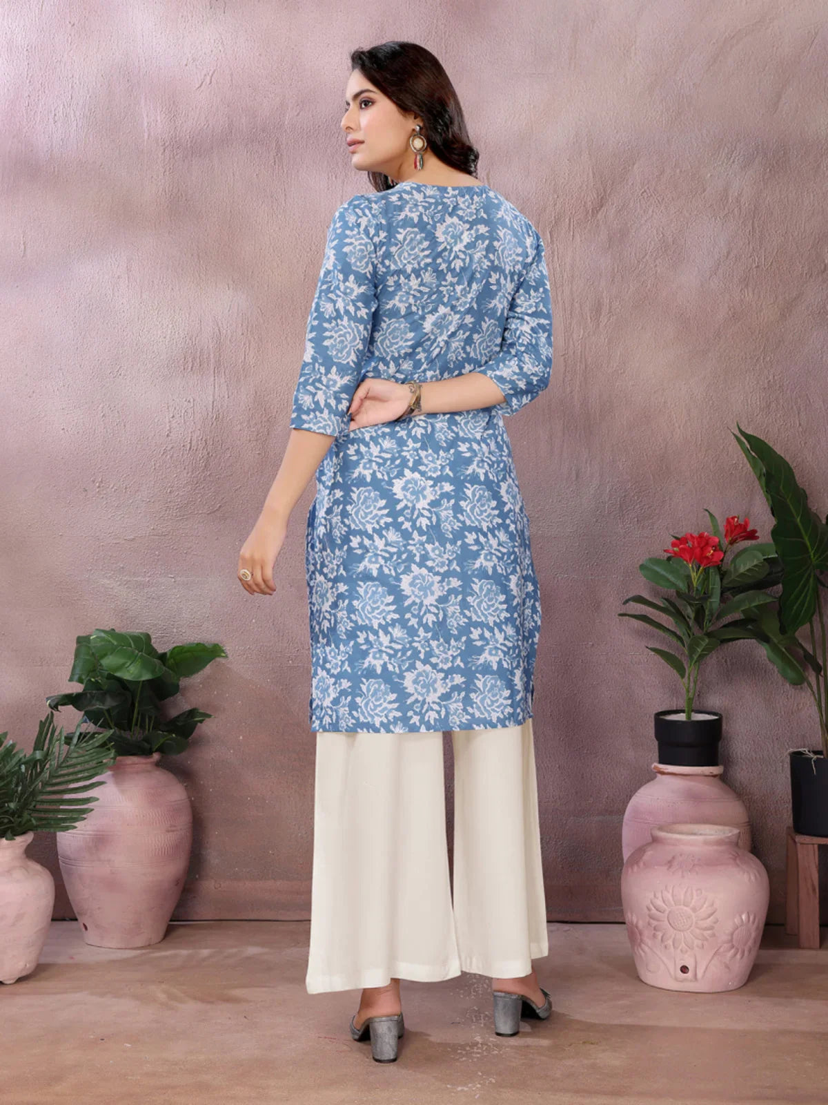 Buy Cotton Printed Straight Knee Length Kurta-Blue