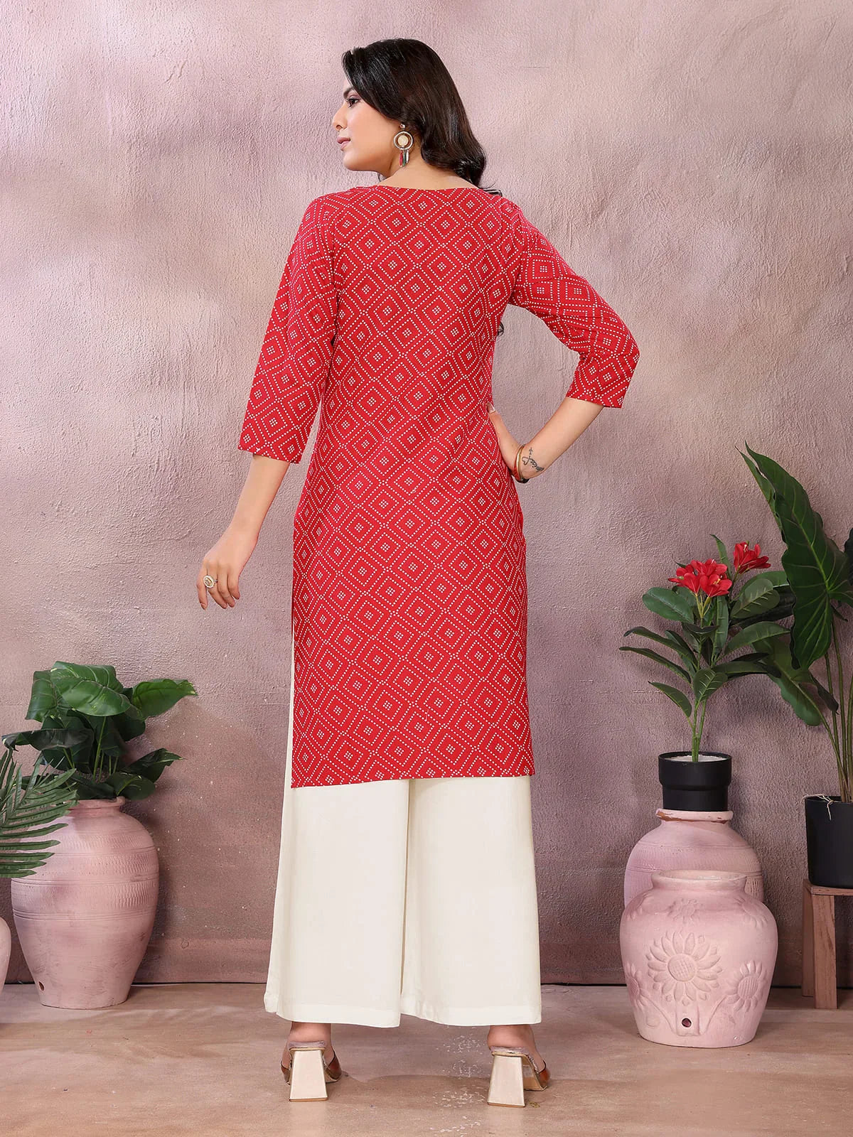 Buy Rayon Printed Straight Knee Length Kurta-Red