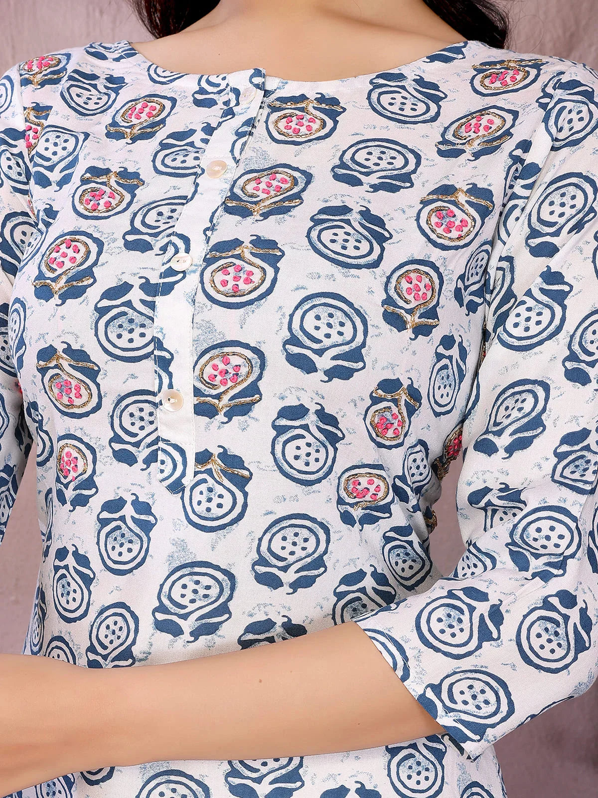 Buy Rayon Printed Straight Knee Length Kurta-Blue