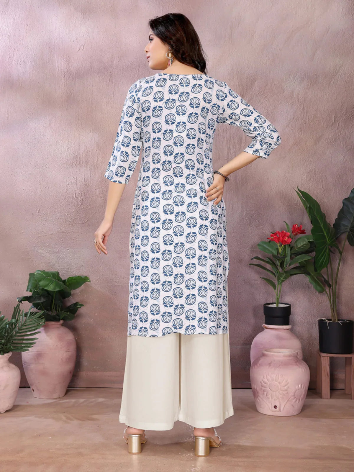 Buy Rayon Printed Straight Knee Length Kurta-Blue