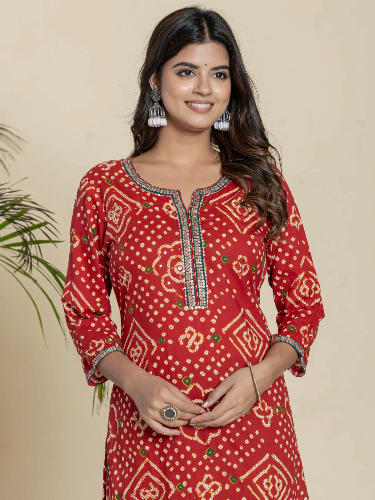 Buy Cotton Embroidered Straight Calf Length Kurta-Maroon
