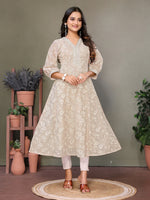 Chanderi Embroidered Calf Length Anarkali Kurta