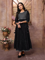 Rayon Embroidered Ankle Length Tiered Flared Kurta