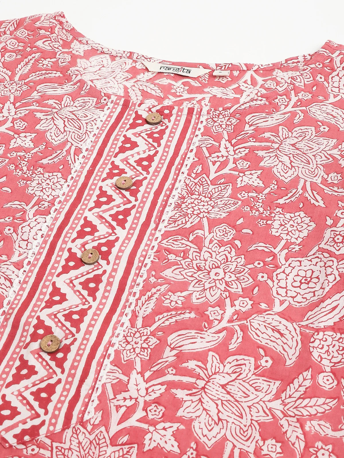 Buy కాటన్ ప్రింటెడ్ కాఫ్ లెంగ్త్ స్ట్రెయిట్ కుర్తీ విత్ ప్యాంట్-ఎరుపు